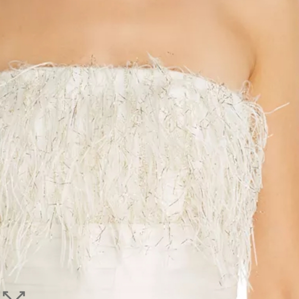 Jaygodfrey Elegant Rami Faux Feather Trimmed Strapless  Mini Dress Size 4. - Picture 3 of 14